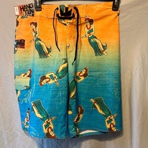 Hang Ten Tropical Orange and Teal Board Shorts